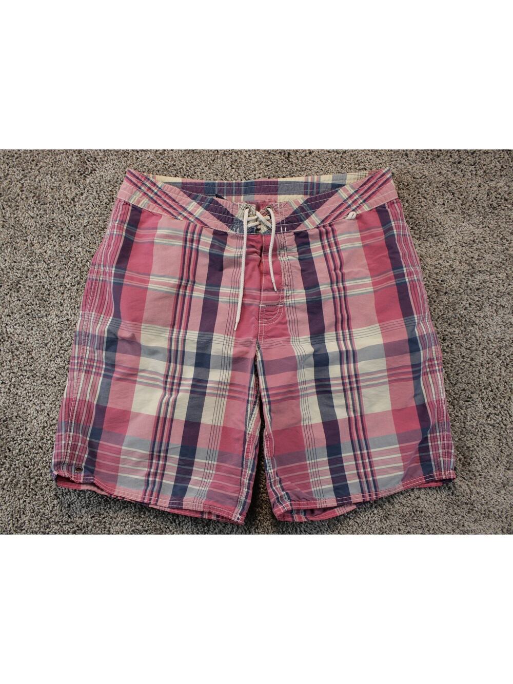 Polo Ralph Lauren Mens 35 Vintage Pink Purple Plaid Board Shorts Swim Trunks